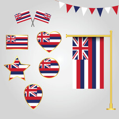 Flags collection of hawaii state of usa emblems and icons in different shapes
