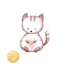 Fototapeta premium Hand drawn cute cat watercolor element illustration.