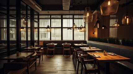 Obraz premium Interior of cozy restaurant in the modern style Generative AI