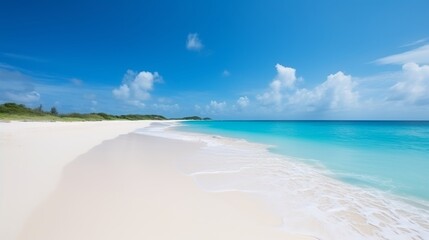 Fototapeta na wymiar Tropical white sand beach background, caribbean island, hot summer day on the beach Generative AI