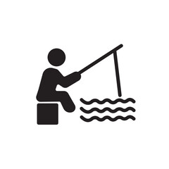 Fisherman Fishing Lake Icon