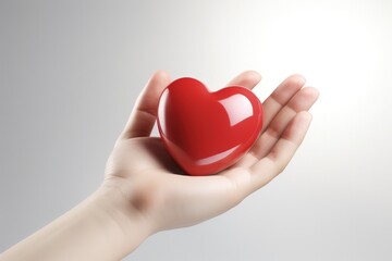 Obraz premium Hand with red heart, healthcare and medicine concept, white background, digital illustration. Generative AI
