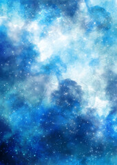 Obraz na płótnie Canvas 水彩画のような青い宇宙のイラスト