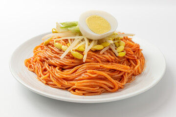 Jjolmyeon made with chewy noodles and spicy seasoning