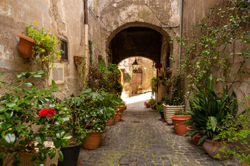 Street in old town of Ronciglione in Lazio, Italy