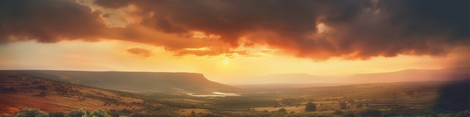 Fototapeta premium Fiery sunset, colorful clouds in the sky. Generative AI