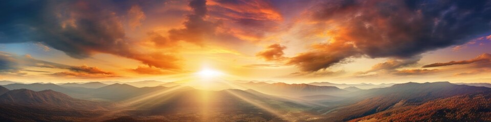 Fototapeta premium Fiery sunset, colorful clouds in the sky. Generative AI