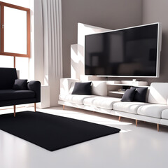 Generative AI, living room with white walls and color matching sofa in modern minimalist design