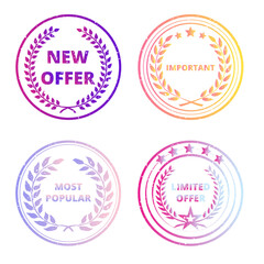 Vector Illustrations of 4 Stamps, Gradient Effect, New Offer, Important, Most Popular, Limited Offer