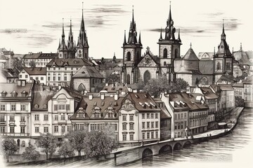 Fototapeta na wymiar Prague isolated on white background. Generated by AI