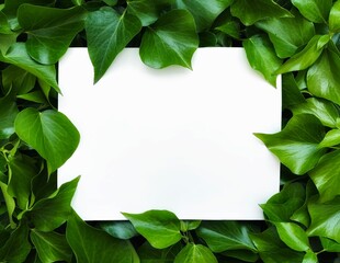 Fototapeta na wymiar White space with green leaves, background design with white paper, top view of leaves. nature concept