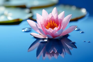   Beautiful Pink Lotus, water plant with reflection in a pond  .Generative Ai