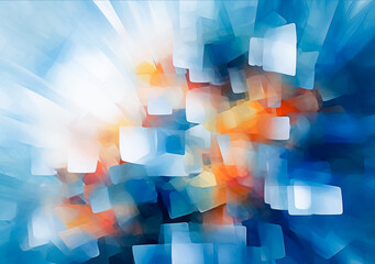 Abstract background with squares, with blur effect, in the style of abstract painting, light orange and blue, abstraction. Generative Ai Illustration. 
