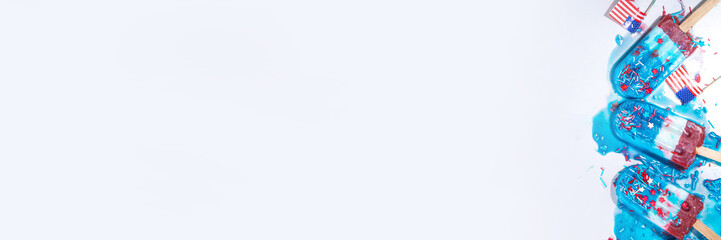 Red, white and blue ice pops.  Patriotic USA lollypops ice cream for july 4 party or bbq picnic,...