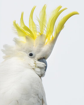 sulphur-crested cockatoo with yellow crest close up