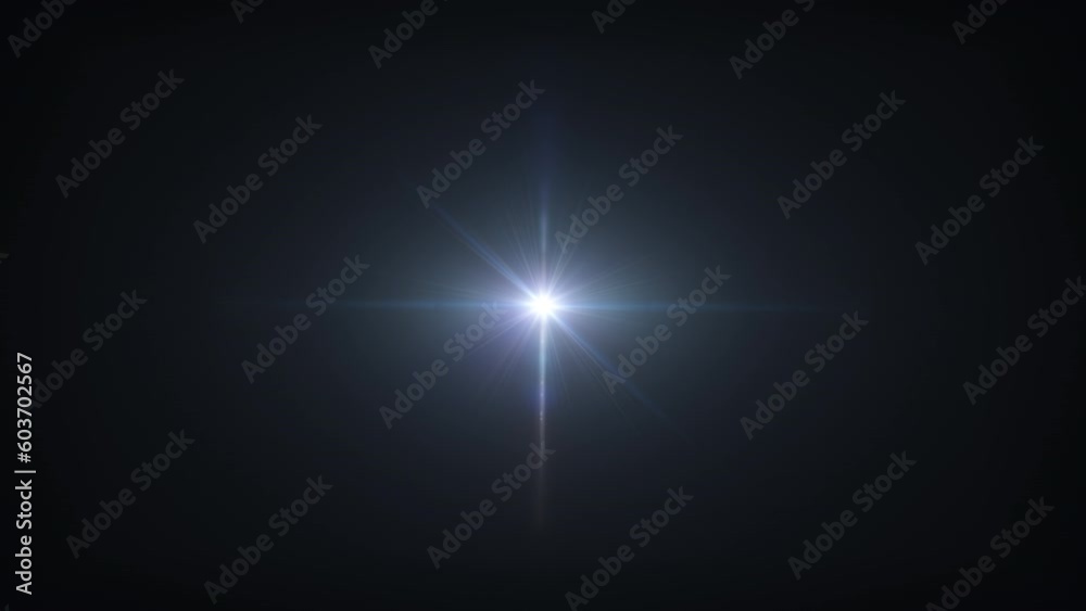 Canvas Prints abstract loop center glow blue beautiful star optical flare shine light ray rotate animation on blac
