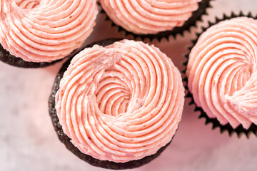 Fototapeta na wymiar Chocolate strawberry cupcakes