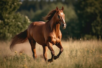 Obraz na płótnie Canvas Spirit of Freedom: Breathtaking Picture of a Majestic Horse Running Freely in an Open Field
