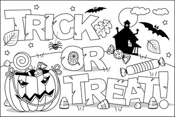 Halloween coloring page, poster, sign or banner. 