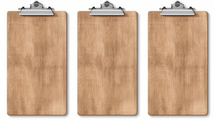 Real photo, wooden clipboard with blank a4 paper mockup template, isolated on light grey background.