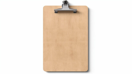 Real photo, wooden clipboard with blank a4 paper mockup template, isolated on light grey background.