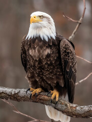 Obraz premium Bald eagle on a tree branch in search of prey