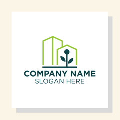 Rooftop logo design template, green city logo inspiration