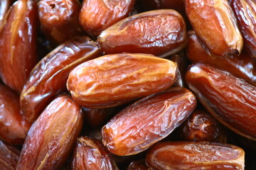 Dried dates in magnification, top view