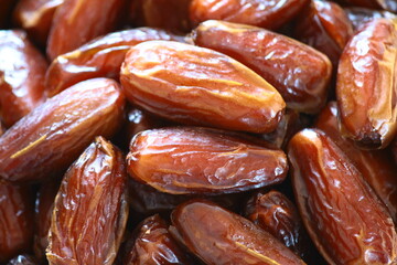 Dried dates in magnification, top view