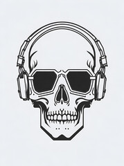 Cartoon skull with headphones. AI generated illustration