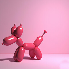 3D render of a small pink balloon dog in a light pink room.generative with Ai