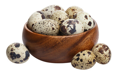 Obraz premium Delicious quail eggs in a wooden bowl, cut out