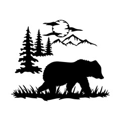 Plakat Bear in the Wild, Grizzly Bear in the Forest and Mountain 