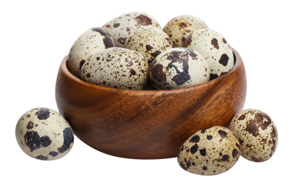 Delicious quail eggs in a wooden bowl, cut out - Powered by Adobe