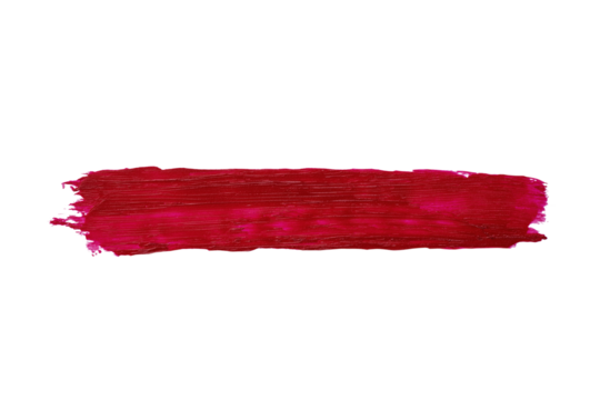 Red lipstick swatch isolated on transparent background. Brush stroke of lipstick or wet eye shadow for design.