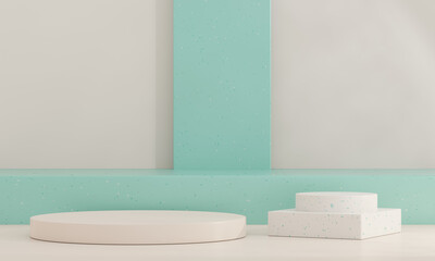 Brown and green pastel backdrop wall 3d render image mockup background of terrazzo podium.