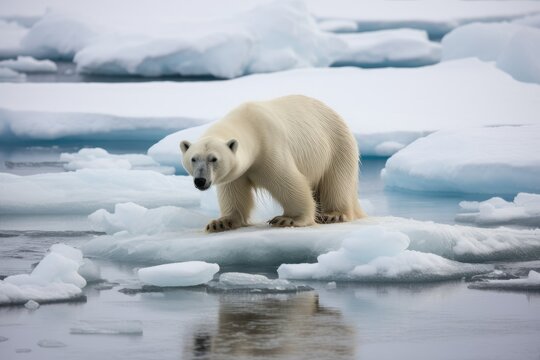 Polar Bear on Ice - Glacier Wildlife - AI Generated