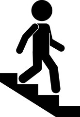 Isolated illustration of man walking down stair or ladder, graphic resource for safety building sign, indoor information label