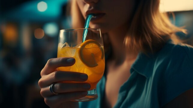 Woman enjoying tropical drinks