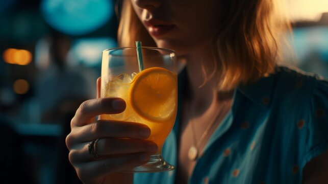 Woman enjoying tropical drinks