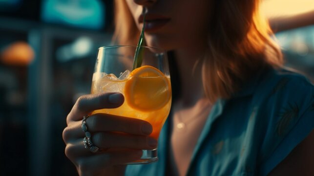 Woman enjoying tropical drinks