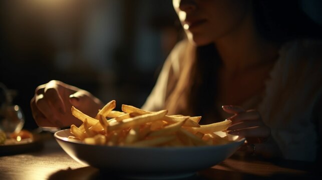 Woman at dinning Table enjoying eating