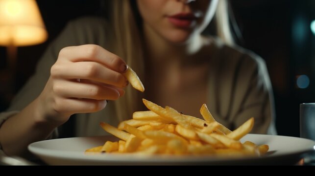 Woman at dinning Table enjoying eating