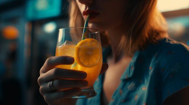 Woman enjoying tropical drinks
