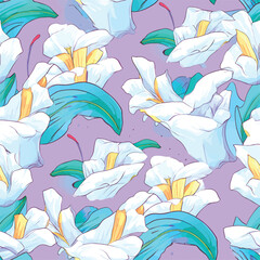 Fototapeta na wymiar Seamless Colorful Calla Lily Pattern.Seamless pattern of Calla Lily in colorful style. Add color to your digital project with our pattern!