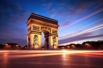 Obraz na płótnie Canvas Grandeur of the Arc de Triomphe at Sunset - AI Generated