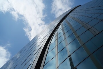 Fototapeta na wymiar Arch of a Modern Skyscraper Against the Blue Sky - AI Generated