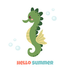 Sea life lettering quote decorated with cute cartoon doodles. Sea poster, print, card, kids apparel decor, sticker.