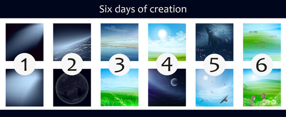 Earth creation. Six Days of Creation. Bible creation story picture. Creation of the world. 