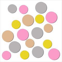 Circles of different colors and sizes with shadow. Abstract background. Vector illustration
